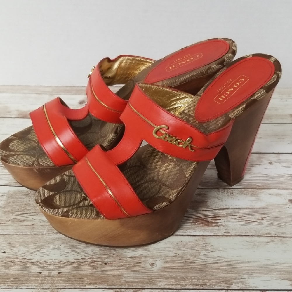 COACH "Jonah" Wood Platform Sandals Size 8.5